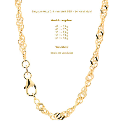 Goldkette Singapurkette Halskette Breite 1,7 mm echt 585-14 Karat Gold