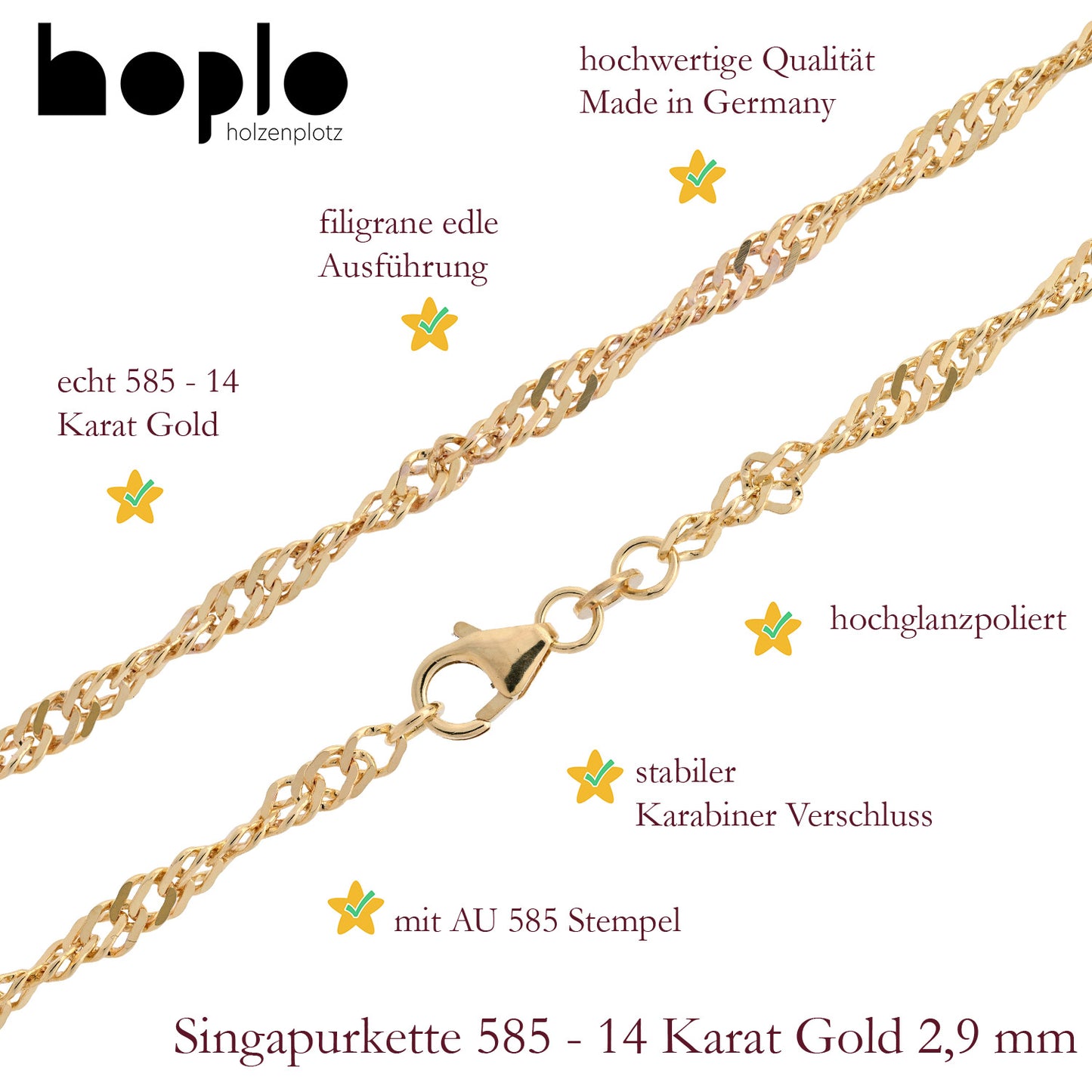 Edle Goldkette Singapurkette Halskette echt massiv 585-14 Karat Gold