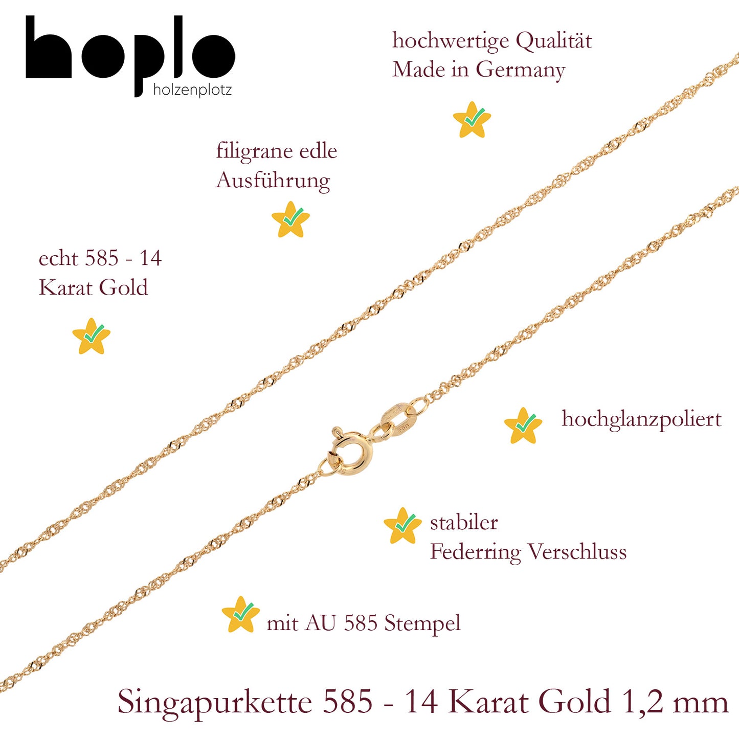 Edle Goldkette Singapurkette Halskette echt massiv 585-14 Karat Gold