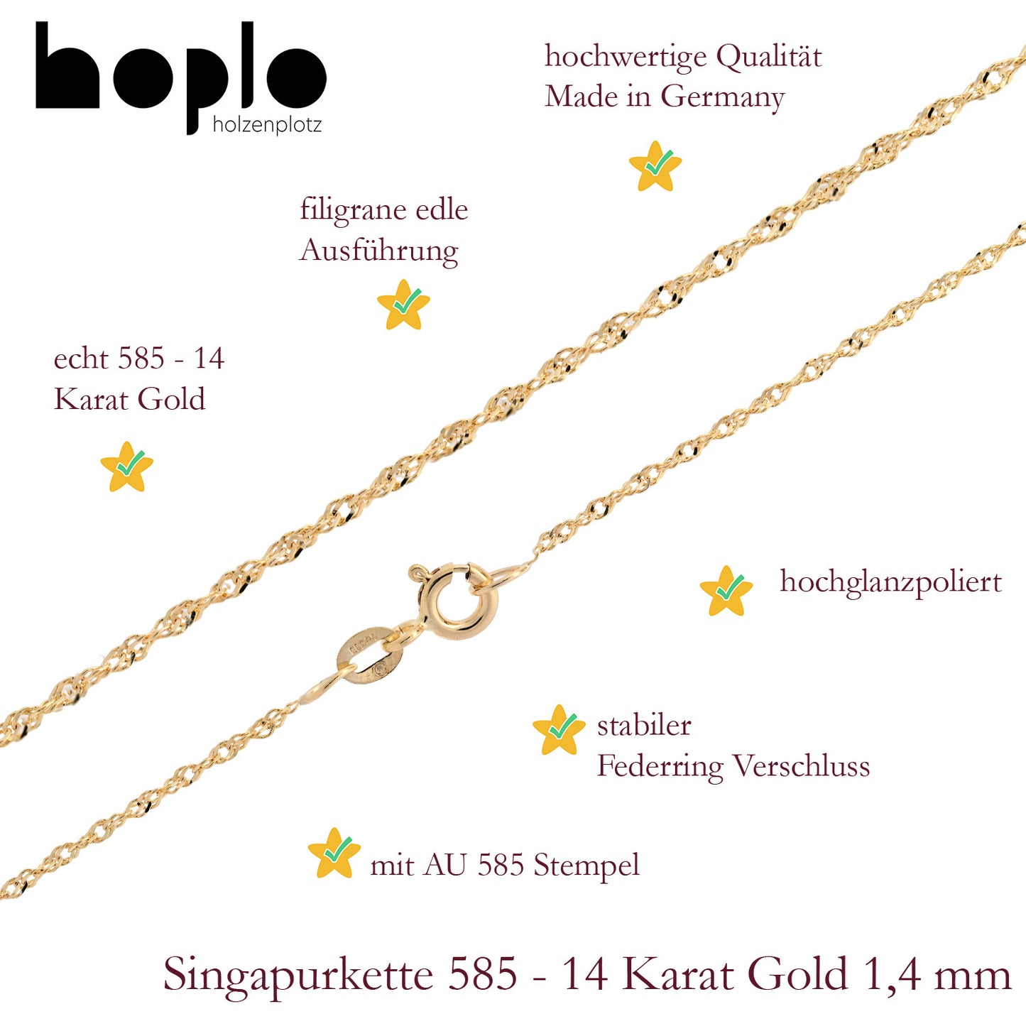 Edle Goldkette Singapurkette Halskette echt massiv 585-14 Karat Gold