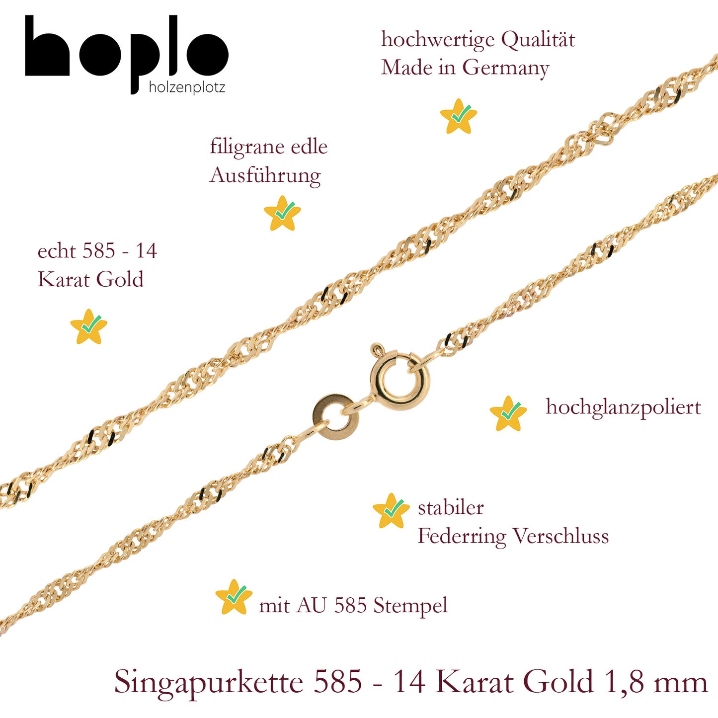 Edle Goldkette Singapurkette Halskette echt massiv 585-14 Karat Gold