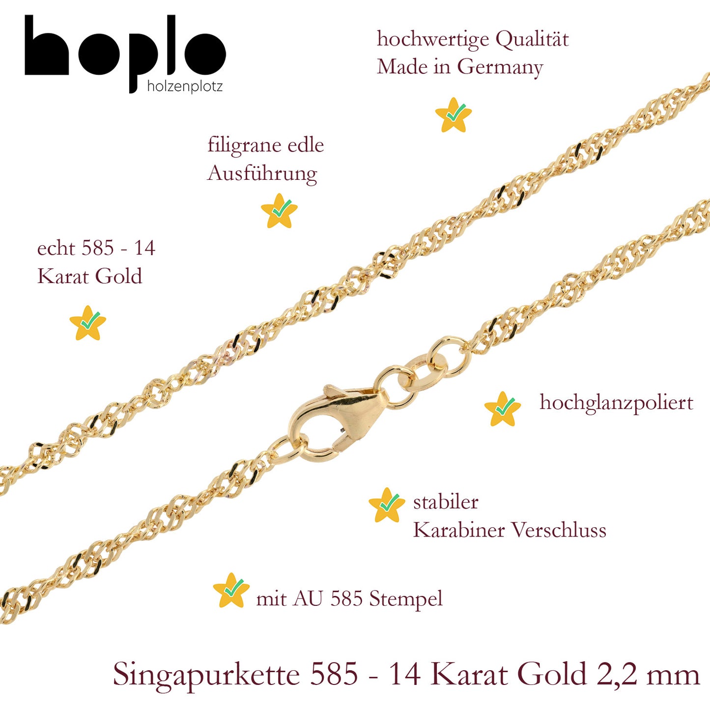 Edle Goldkette Singapurkette Halskette echt massiv 585-14 Karat Gold