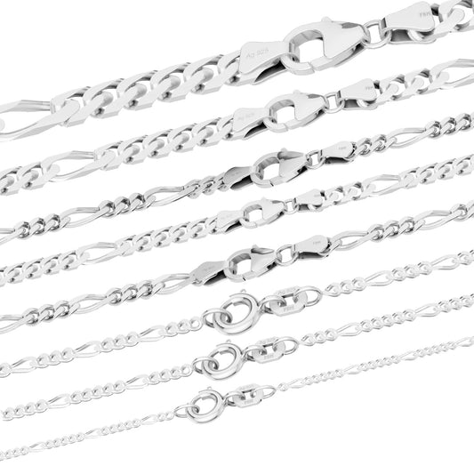 Silberkette Echt 925 Sterlingsilber Figarokette diamantiert Silber Halskette - Damenkette und Herrenkette Made in Germany