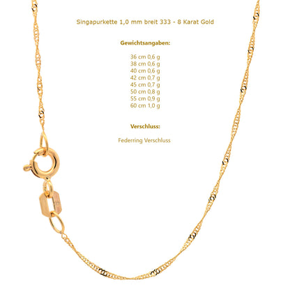 Singapurkette Halskette  333 - 8 Karat Gold Auswahl