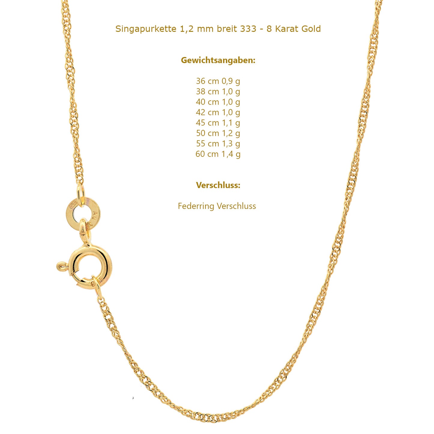 Singapurkette Halskette  333 - 8 Karat Gold Auswahl