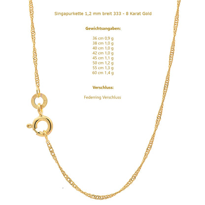 Singapurkette Halskette  333 - 8 Karat Gold Auswahl