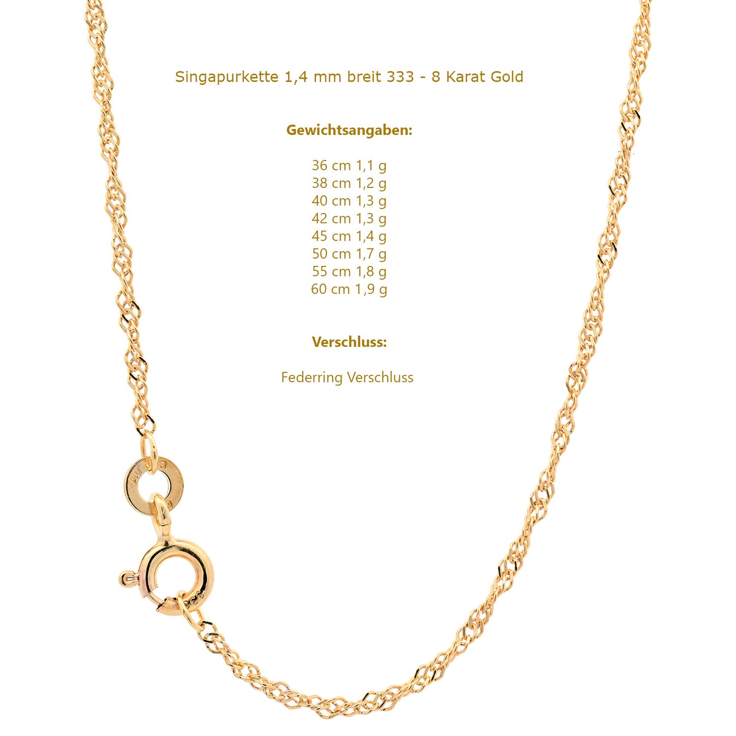 Singapurkette Halskette  333 - 8 Karat Gold Auswahl