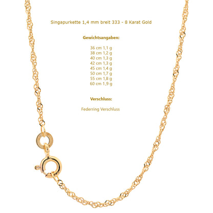 Singapurkette Halskette  333 - 8 Karat Gold Auswahl