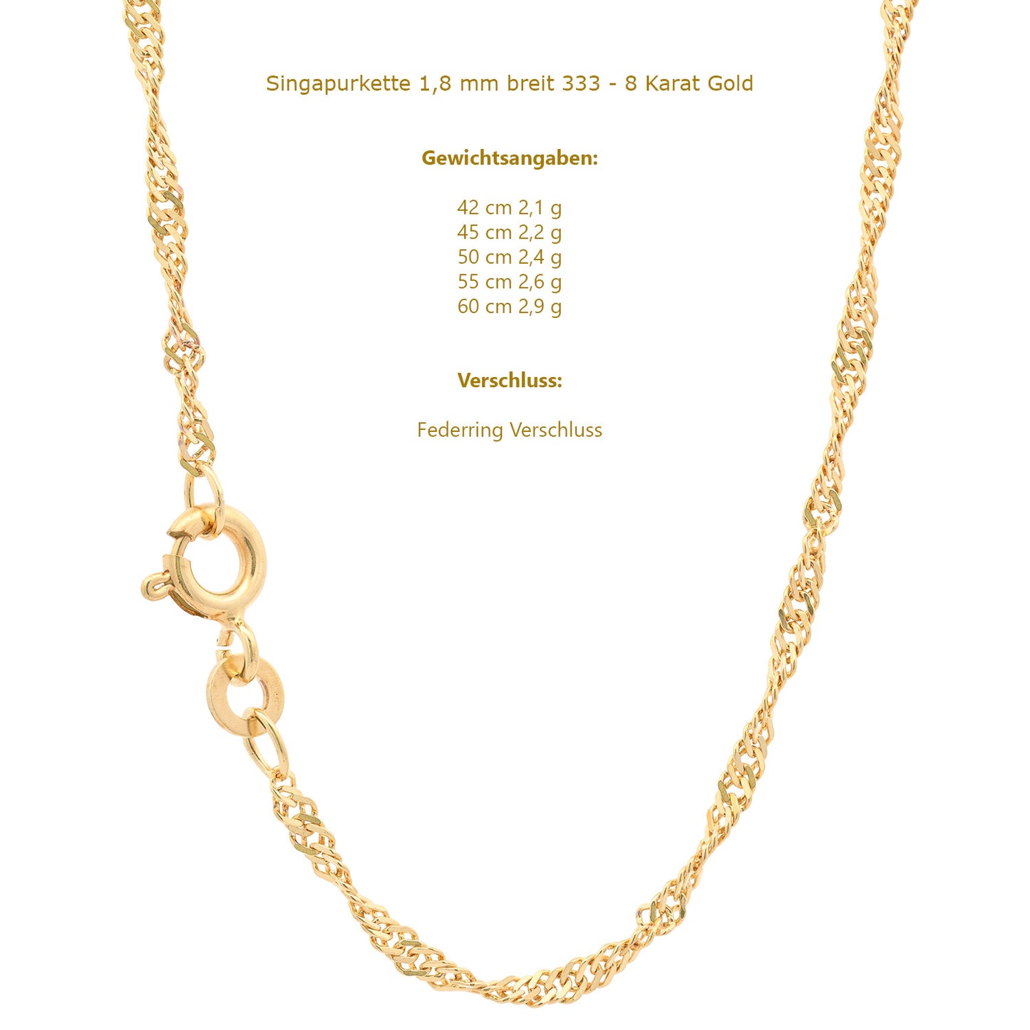 Singapurkette Halskette  333 - 8 Karat Gold Auswahl