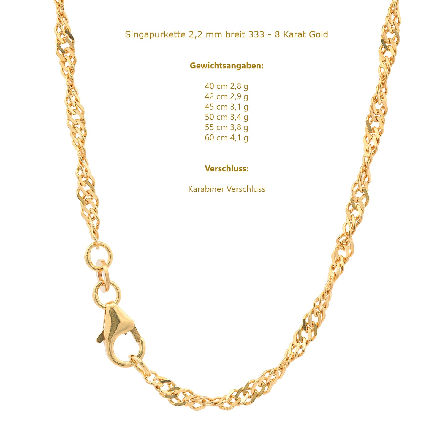Singapurkette Halskette  333 - 8 Karat Gold Auswahl