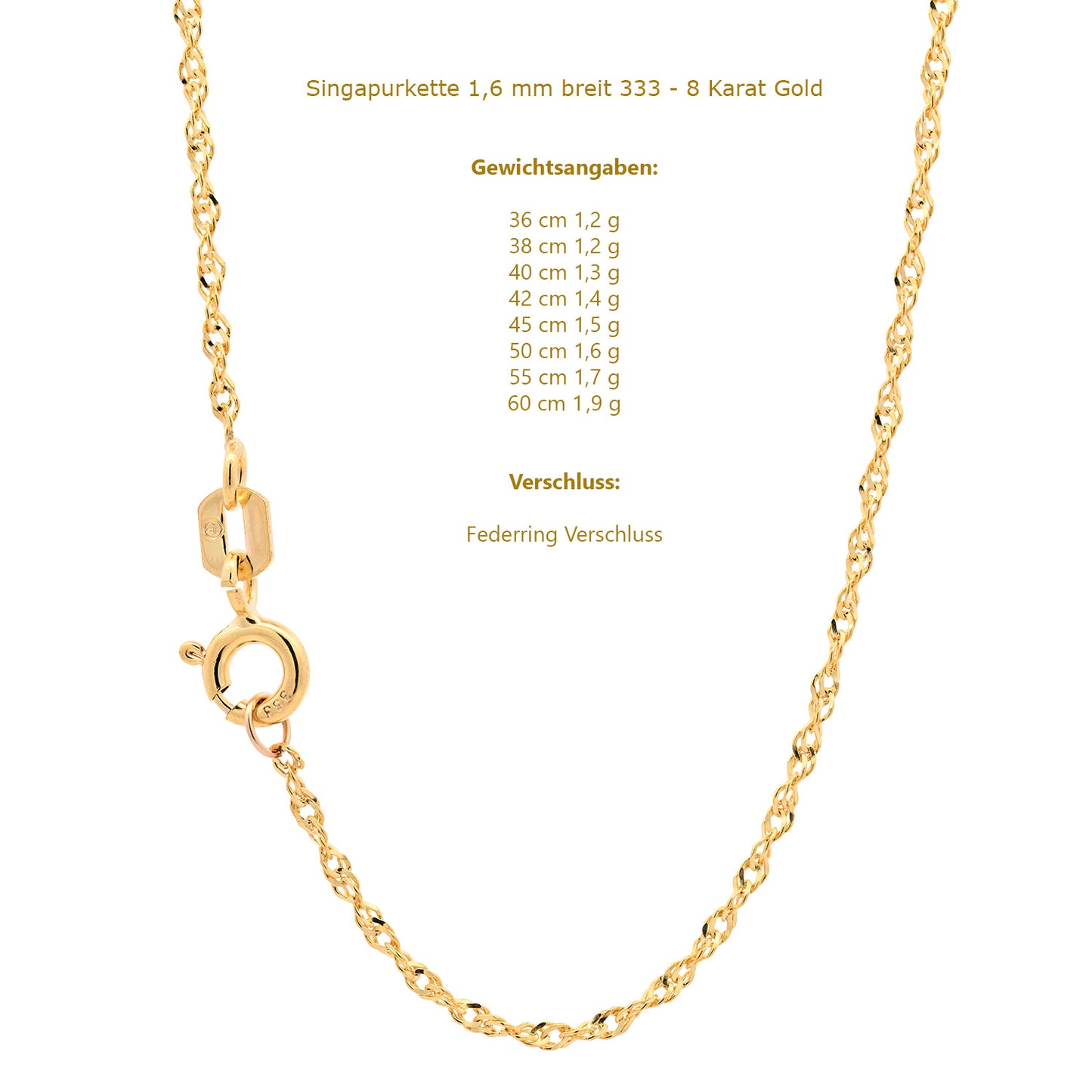 Singapurkette Halskette  333 - 8 Karat Gold Auswahl