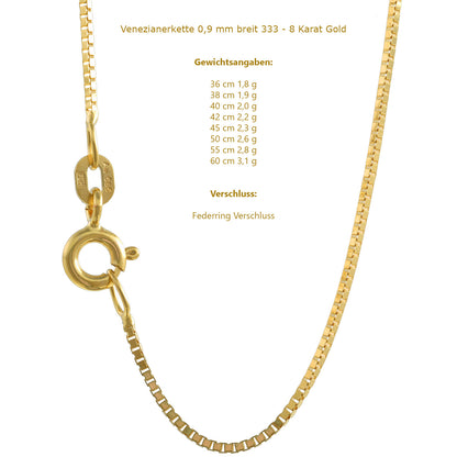 Goldkette Venezianerkette Halskette Breite 0,9 mm - 333-8 Karat Gold
