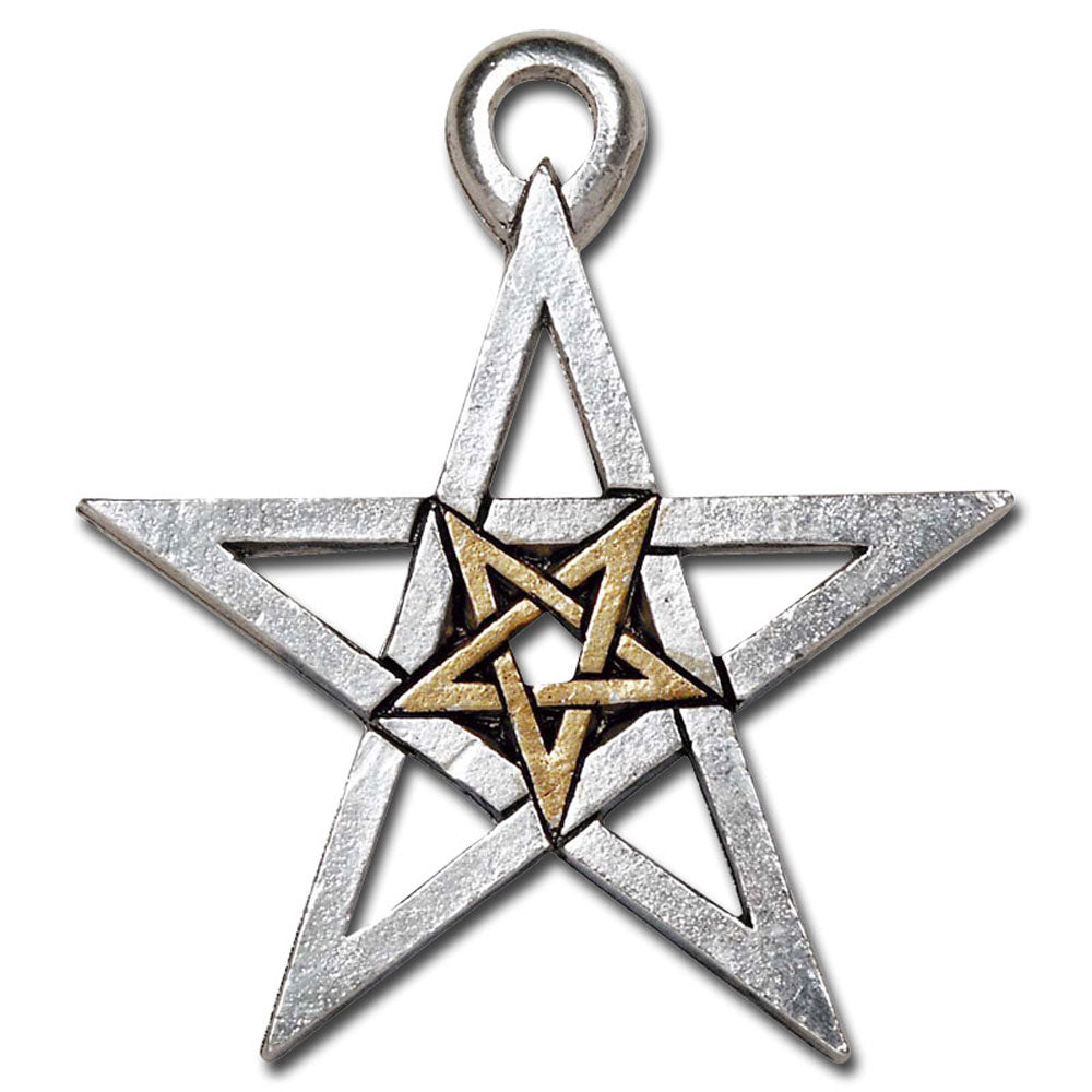 DOPPELTES PENTAGRAMM Schmuck Anhänger versilbert - Pentagramm - 31x35mm  + Kette