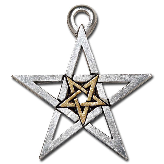 DOPPELTES PENTAGRAMM Schmuck Anhänger versilbert - Pentagramm - 31x35mm  + Kette