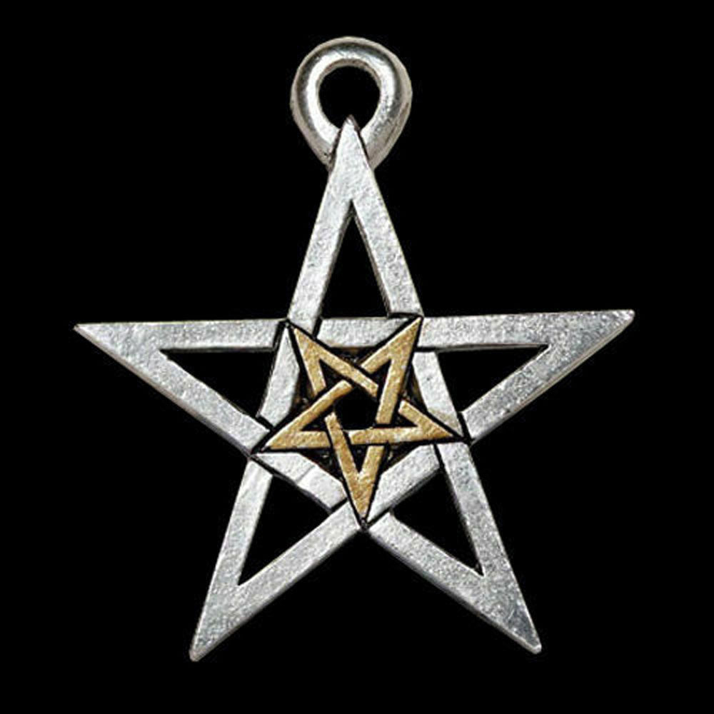 DOPPELTES PENTAGRAMM Schmuck Anhänger versilbert - Pentagramm - 31x35mm  + Kette