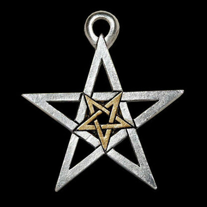 DOPPELTES PENTAGRAMM Schmuck Anhänger versilbert - Pentagramm - 31x35mm  + Kette