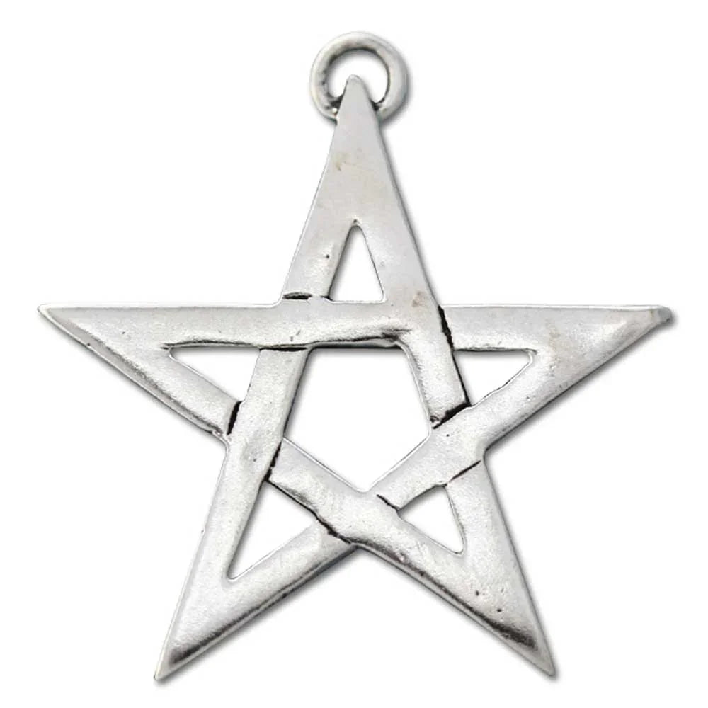Offenes Pentagramm Schmuck Anhänger versilbert mit Kette Satinbeutel 24 mm