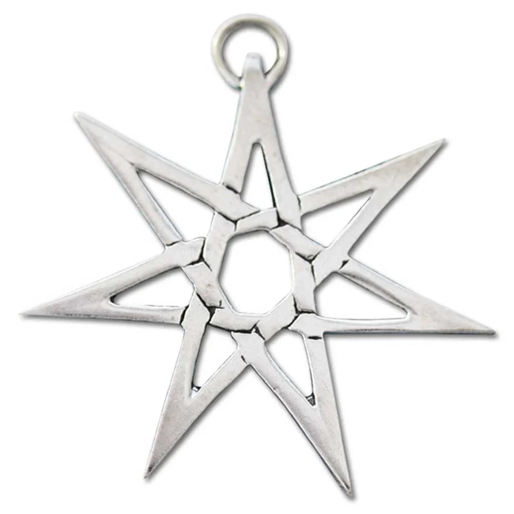 Heptagramm Schmuck Anhänger versilbert mit Kette Satinbeutel 31 mm