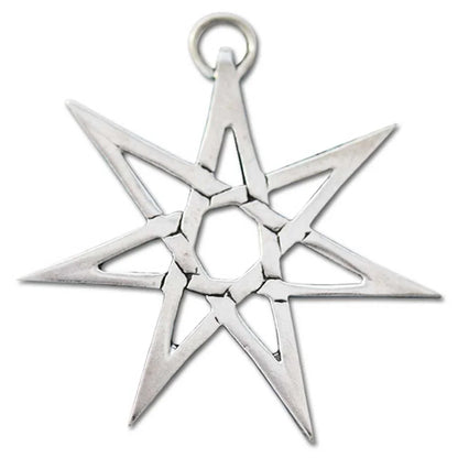 Heptagramm Schmuck Anhänger versilbert mit Kette Satinbeutel 31 mm