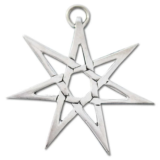 Heptagramm Schmuck Anhänger versilbert mit Kette Satinbeutel 31 mm