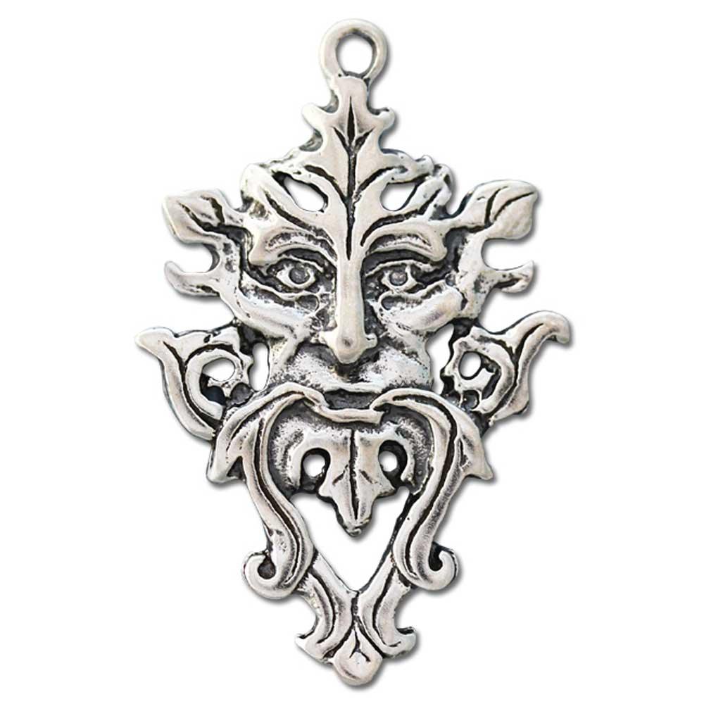 Green Man Schmuck Anhänger versilbert mit Kette Satinbeutel 22 x 35 mm
