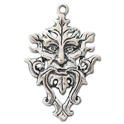 Green Man Schmuck Anhänger versilbert mit Kette Satinbeutel 22 x 35 mm