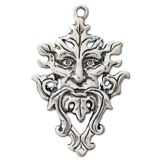 Green Man Schmuck Anhänger versilbert mit Kette Satinbeutel 22 x 35 mm