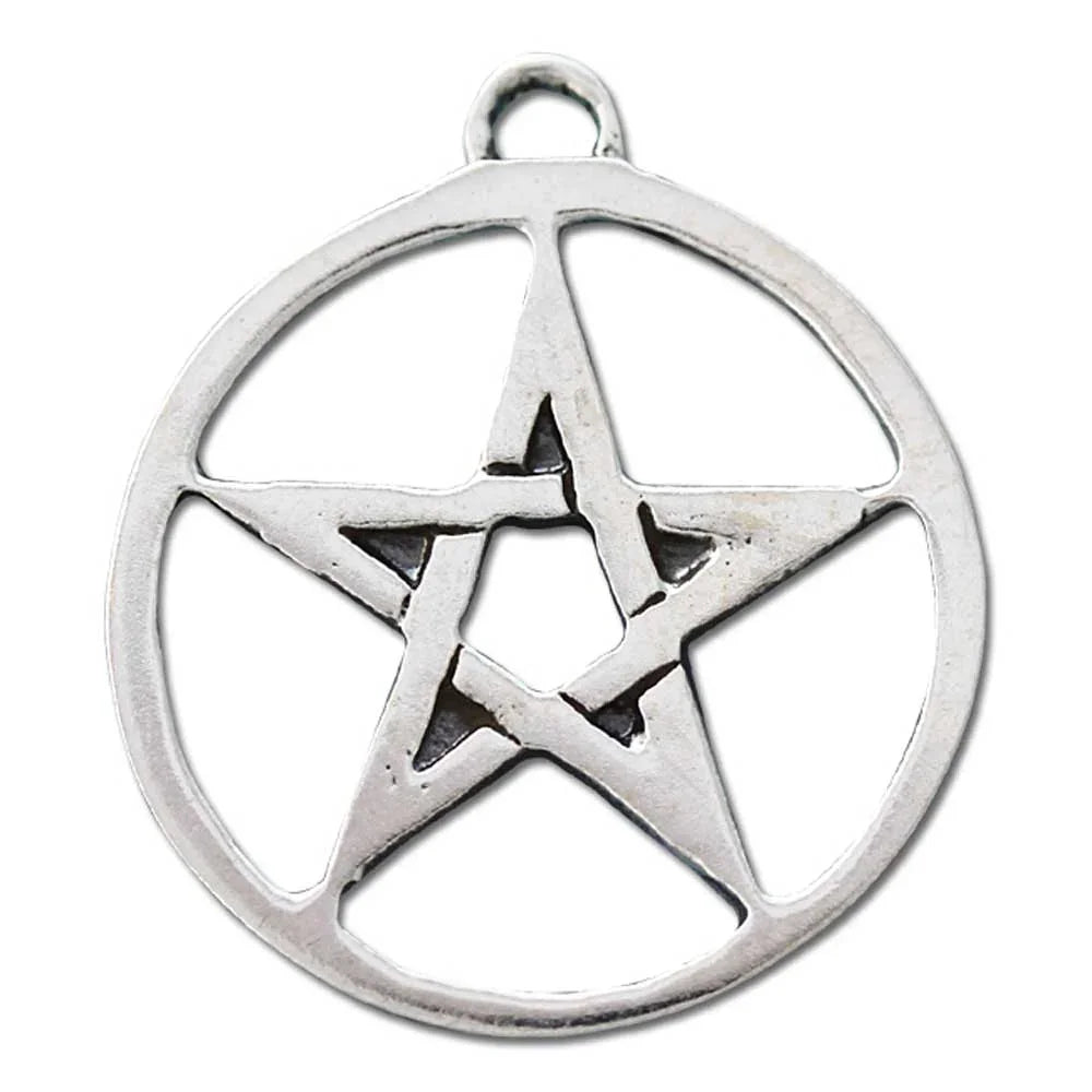 Geschlossenes Pentagramm Schmuck Anhänger versilbert mit Kette Satinbe