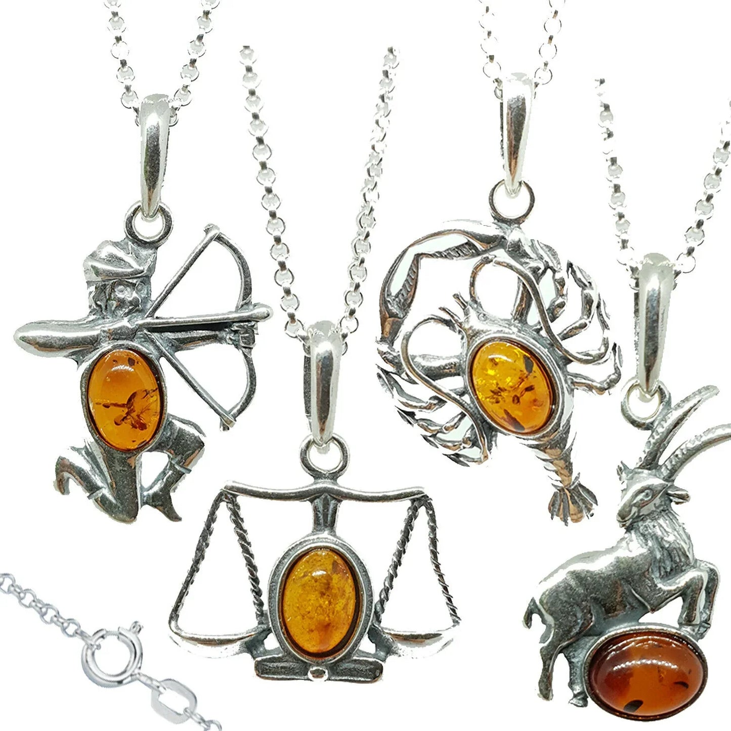 Sternzeichen Anhänger mit Ankerkette 925er Silber Bernstein Schmuck