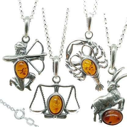 Sternzeichen Anhänger mit Ankerkette 925er Silber Bernstein Schmuck