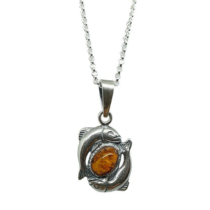 Sternzeichen Anhänger mit Ankerkette 925er Silber Bernstein Schmuck