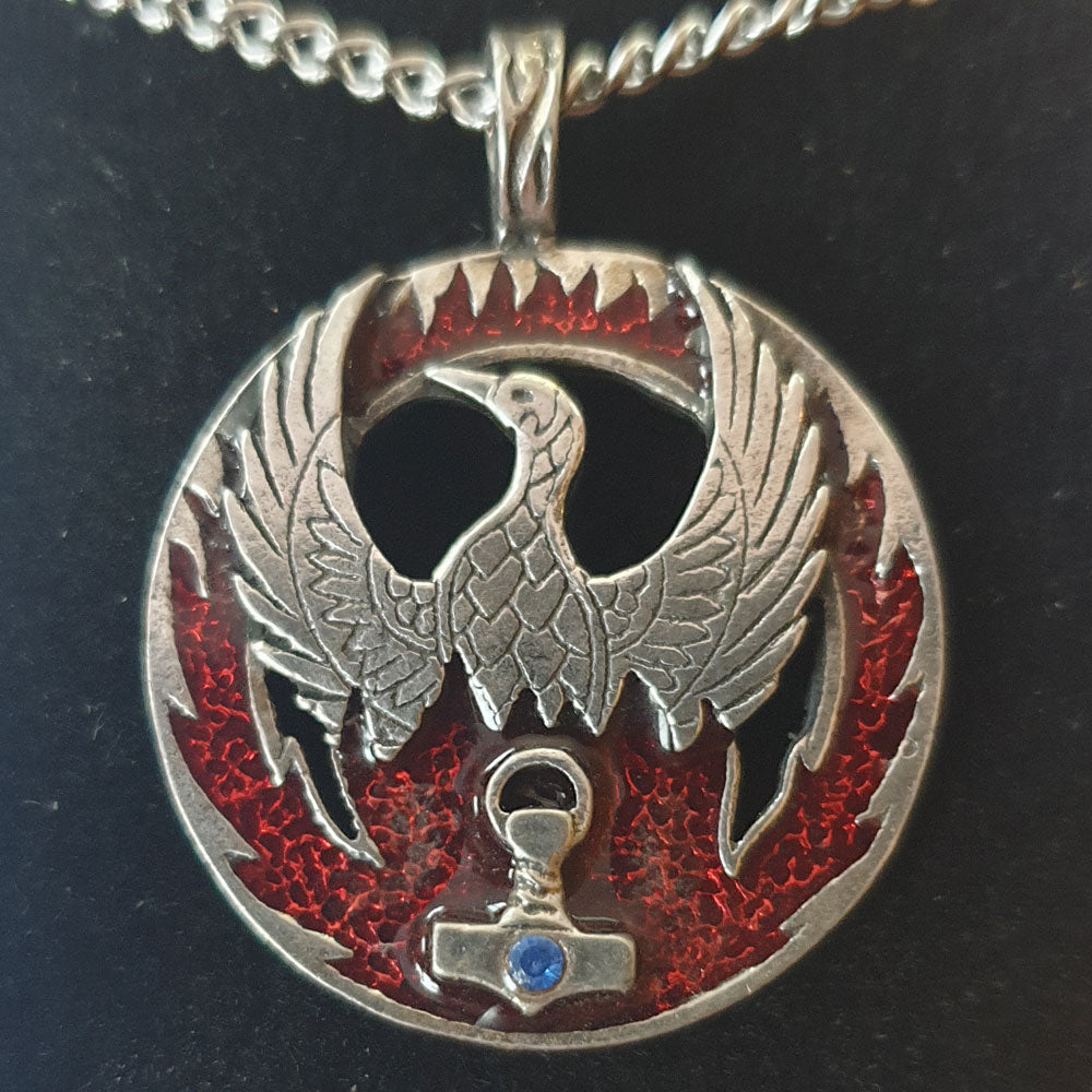 Phönix Mit Thor Hammer groß Amulett 925er Silber Talisman: 37 mm