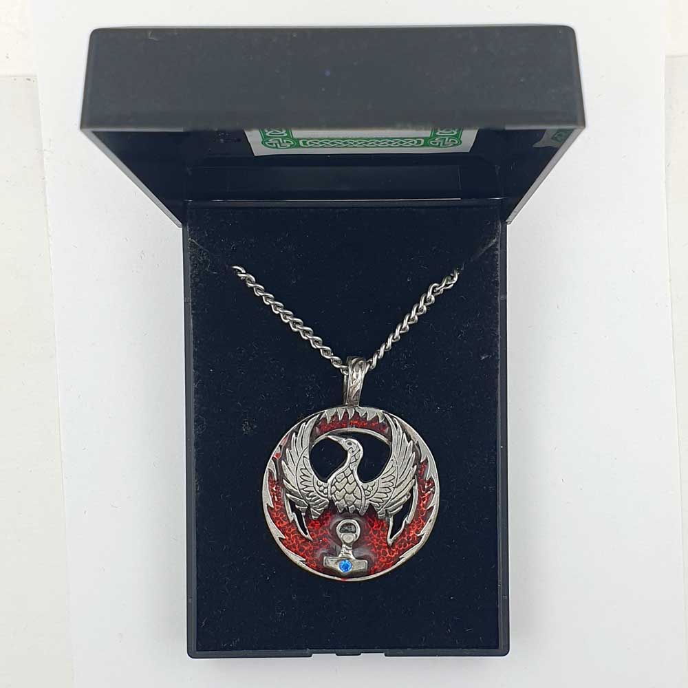 Phönix Mit Thor Hammer groß Amulett 925er Silber Talisman: 37 mm