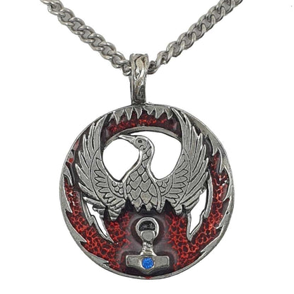 Phönix Mit Thor Hammer groß Amulett 925er Silber Talisman: 37 mm