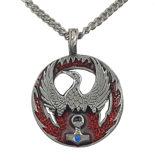 Phönix Mit Thor Hammer groß Amulett 925er Silber Talisman: 37 mm