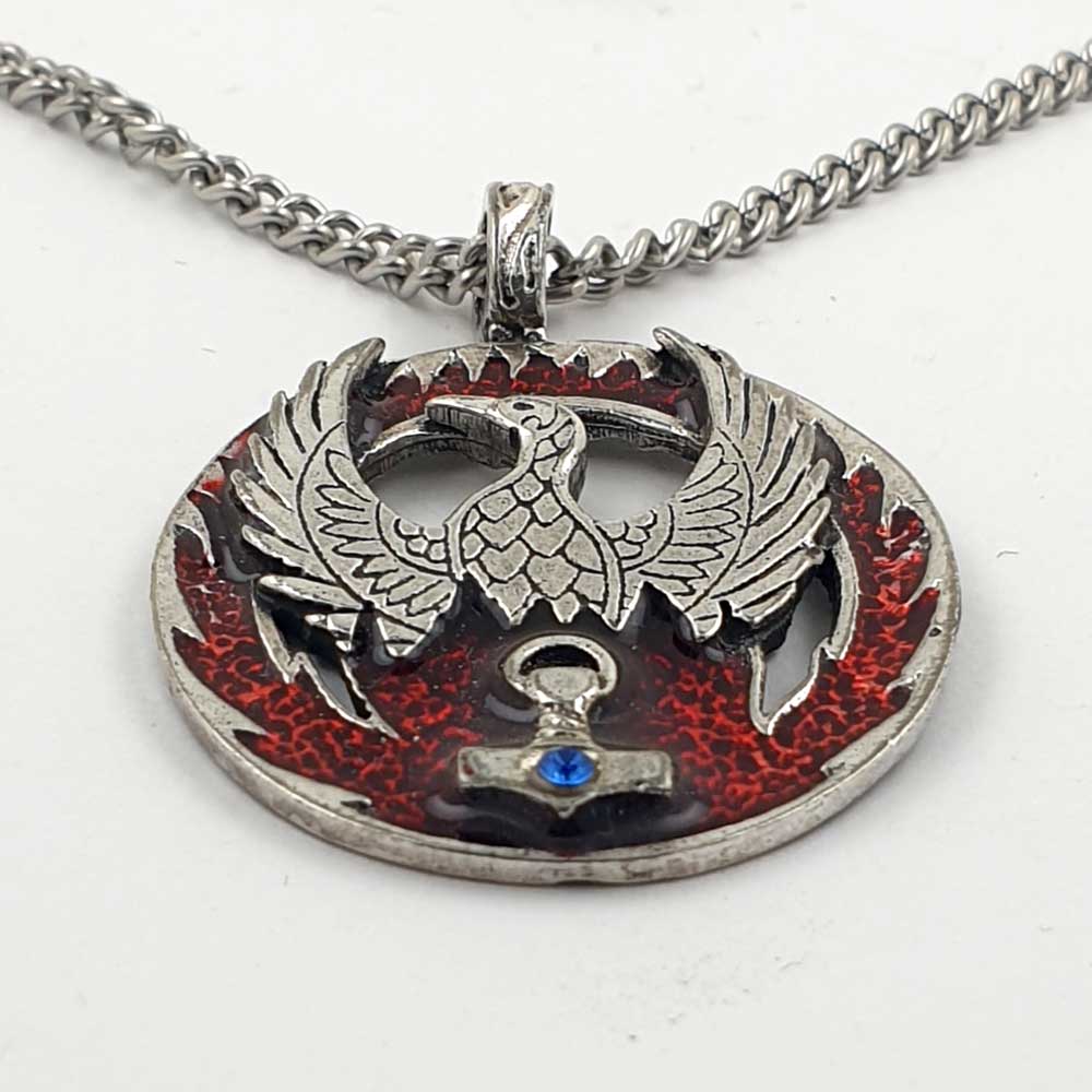 Phönix Mit Thor Hammer groß Amulett 925er Silber Talisman: 37 mm
