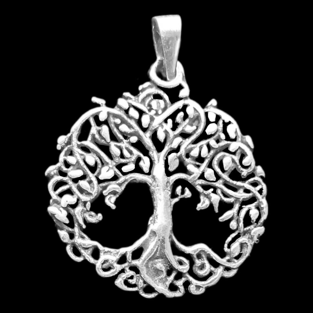 Keltischer Baum Anhänger mit Blätter 925 Silber 25 mm Kettenanhänger