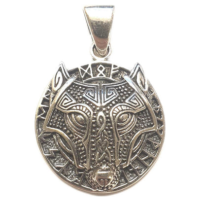 Wolf Hund Runen Fenris Schmuck Anhänger klein 925er Silber - 19 mm