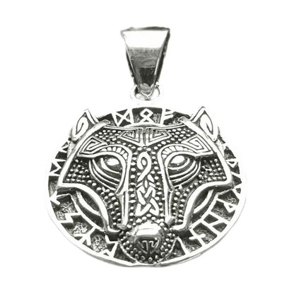 Wolf Hund Runen Fenris Schmuck Anhänger klein 925er Silber - 19 mm