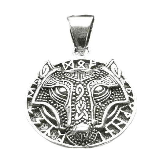 Wolf Hund Runen Fenris Schmuck Anhänger klein 925er Silber - 19 mm