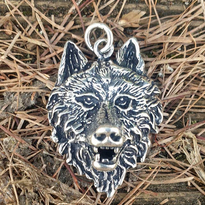 Großer Wolf Schmuck Anhänger Silber Wolfskopf Kettenanhänger Krafttier