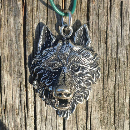 Großer Wolf Schmuck Anhänger Silber Wolfskopf Kettenanhänger Krafttier