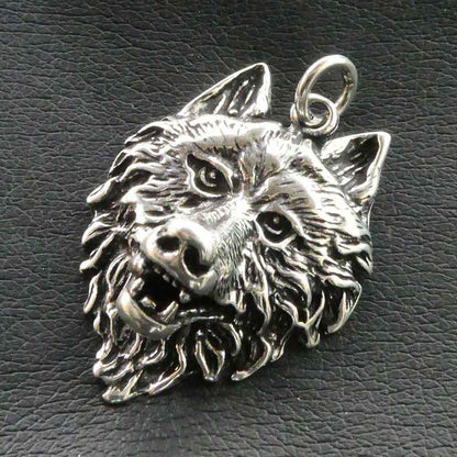Großer Wolf Schmuck Anhänger Silber Wolfskopf Kettenanhänger Krafttier 4,3 cm