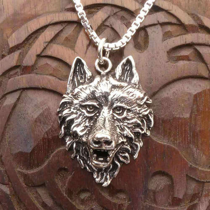 Großer Wolf Schmuck Anhänger Silber Wolfskopf Kettenanhänger Krafttier 4,3 cm