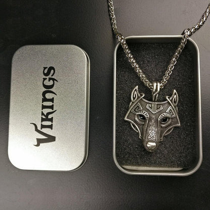 Wolf Box Kette Wikinger Kelten Schmuck Anhänger Zinn Hund