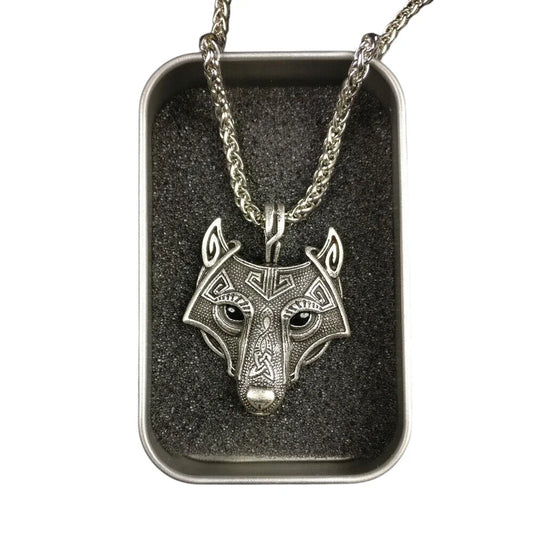 Wolf Box Kette Wikinger Kelten Schmuck Anhänger Zinn Hund