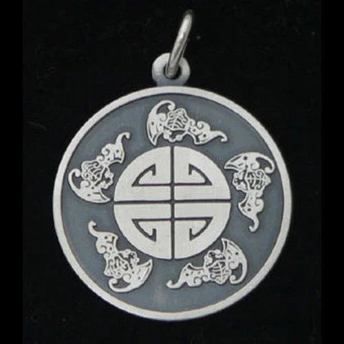Symbol der fünf Segen Anhänger  versilbert - Asiatisch - Durchmesser: 25mm