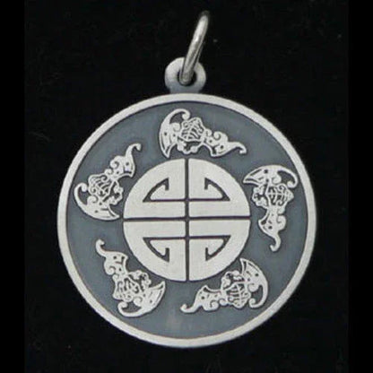 Symbol der fünf Segen Anhänger  versilbert - Asiatisch - Durchmesser: 25mm