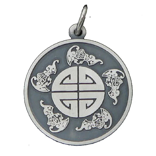 Symbol der fünf Segen Anhänger  versilbert - Asiatisch - Durchmesser: 25mm