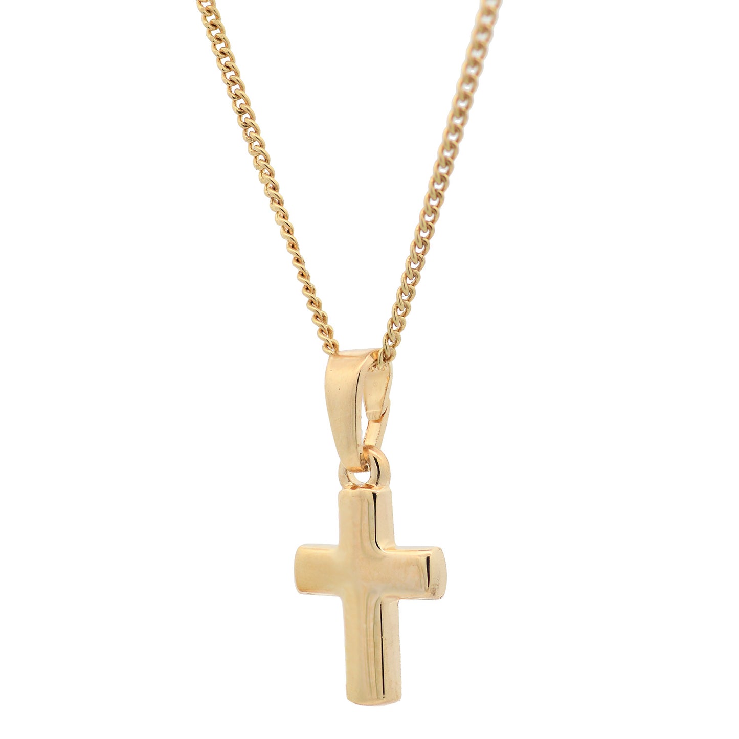 Vergoldete Halskette Kreuz glänzend mit Kette 925 Silber vergoldet